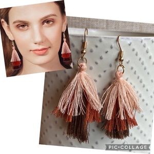 NEW! BOHO Earth Color 3 Layer Tassel Earrings Fringe Gold Dangle Fish Hooks